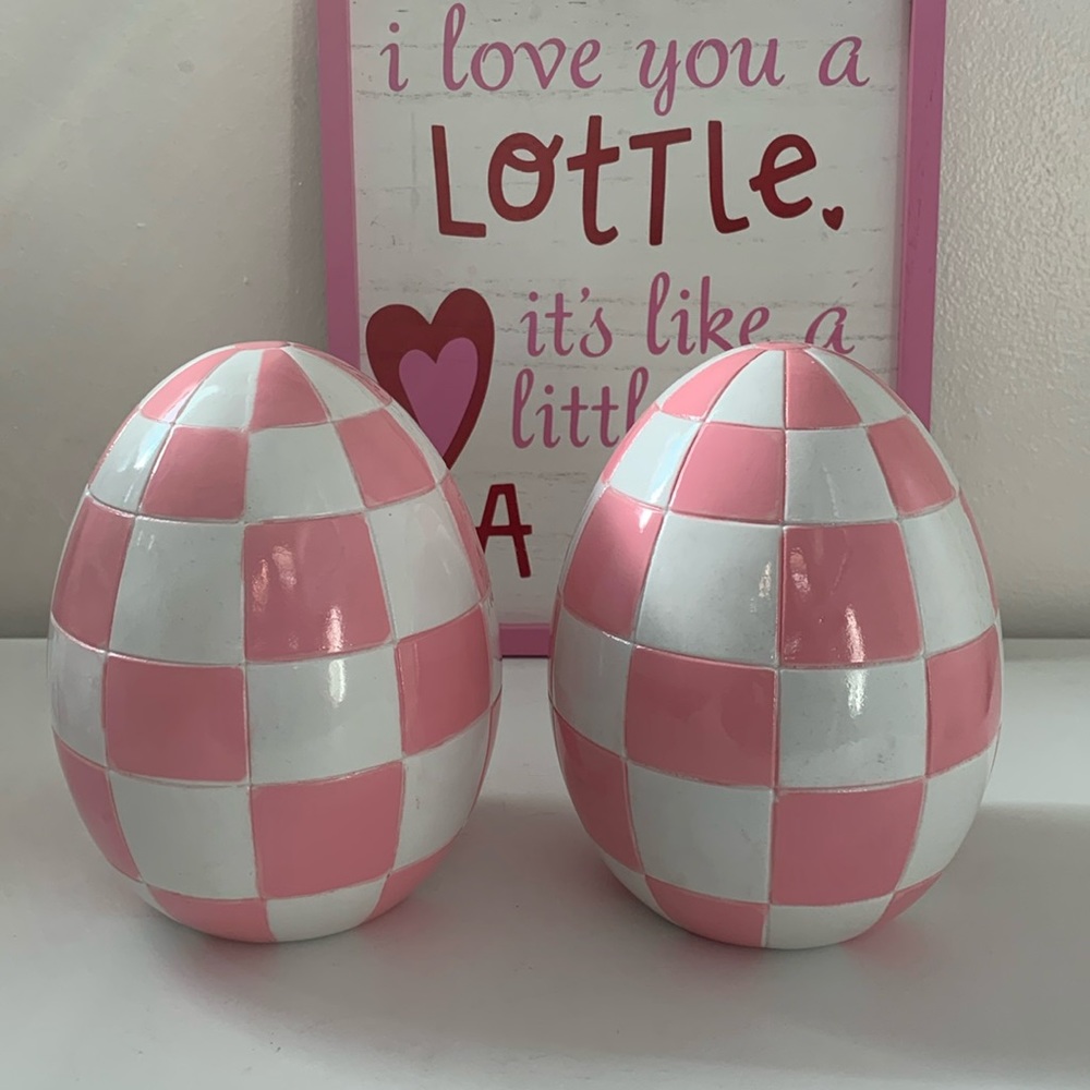 Pink & White Checkered Decorative Eggs - Home Holiday